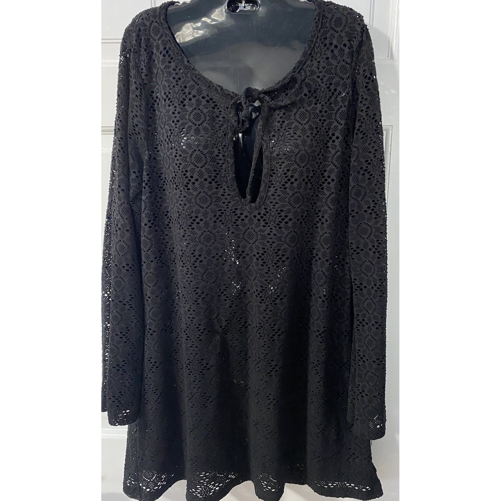 Croft & Barrow Black Lace Swimsuit Cover Up Size Large Boho Beachy Long Sleeve